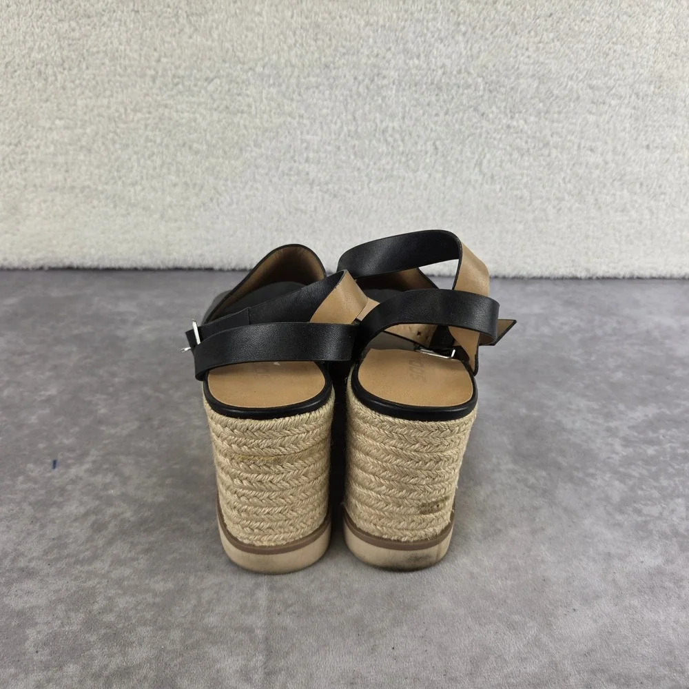 Soda Womens Black Faux Leather Espadrille Wedge Platform Sandals Buckle Strap